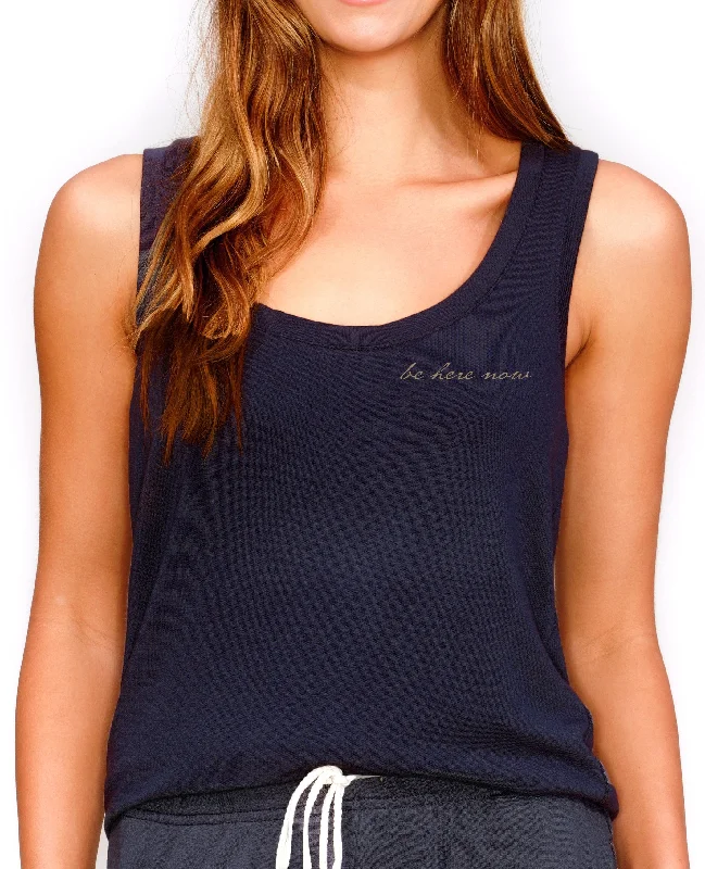 'Be Here Now'  Ultra Soft Luxury Tank - Navy Black