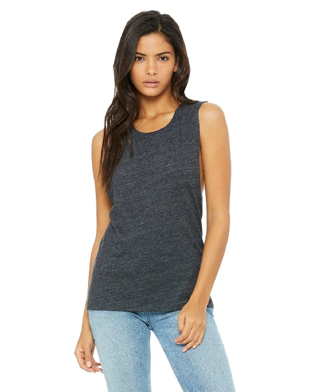 Bella+Canvas Ladies Flowy Scoop Muscle Tank | Chrcl Blk Slub