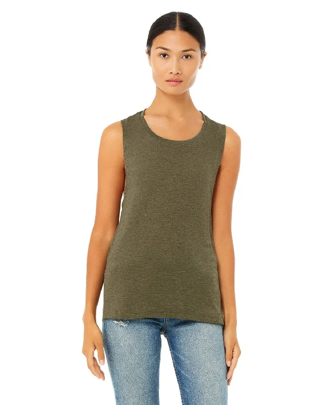 Bella+Canvas Ladies Flowy Scoop Muscle Tank | Heather Olive