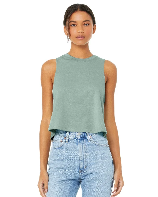 Bella+Canvas Ladies Racerback Cropped Tank | Hthr Dusty Blue