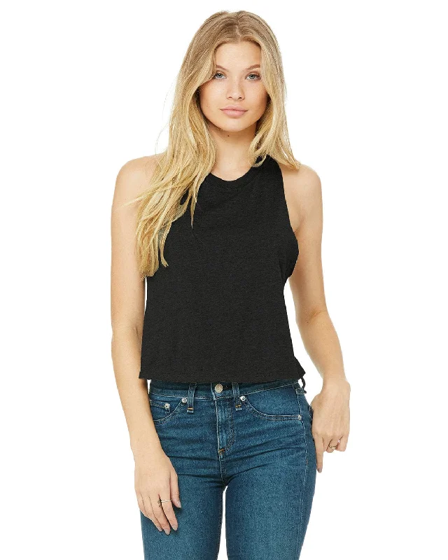 Bella+Canvas Ladies Racerback Cropped Tank | Sld Blk Blend