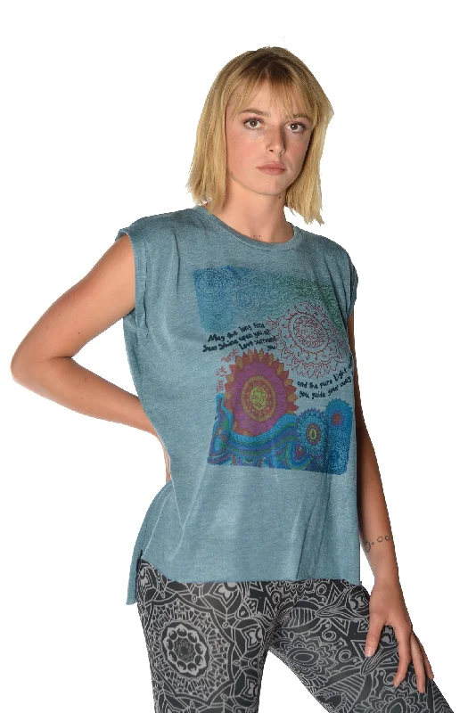 Flowy Greaser Muscle Tee With Double Sun Chant With Rolled Cuff