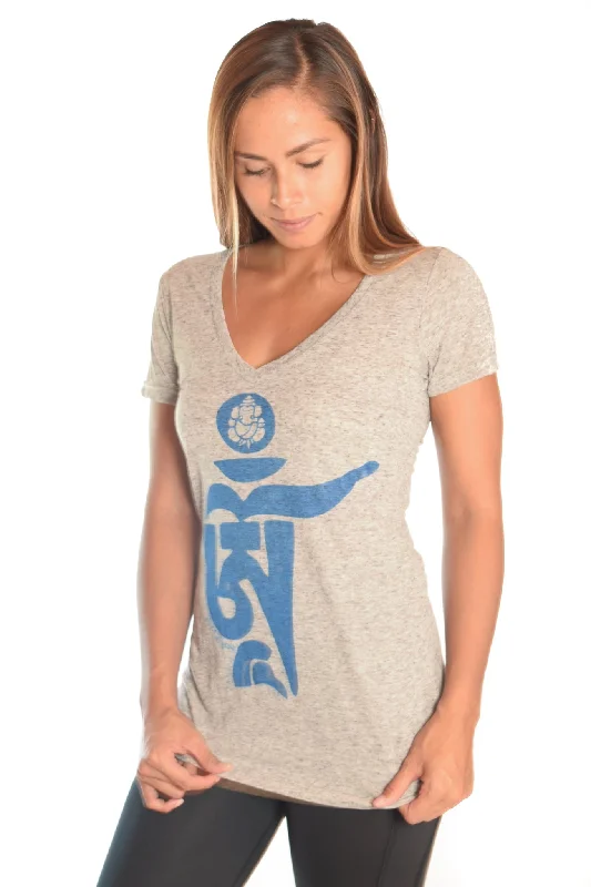 Light Heather Gray V-Neck with Tibetan Om