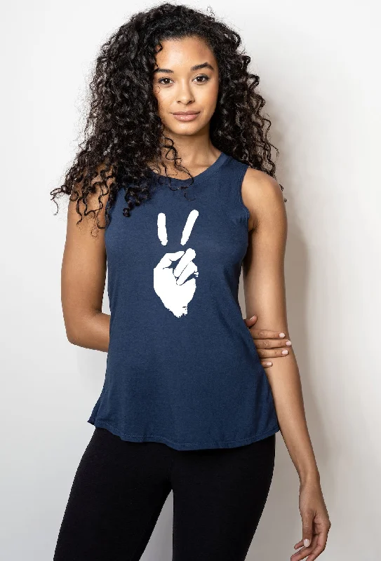 PEACE SIGN TANK - EMERALD BLUE