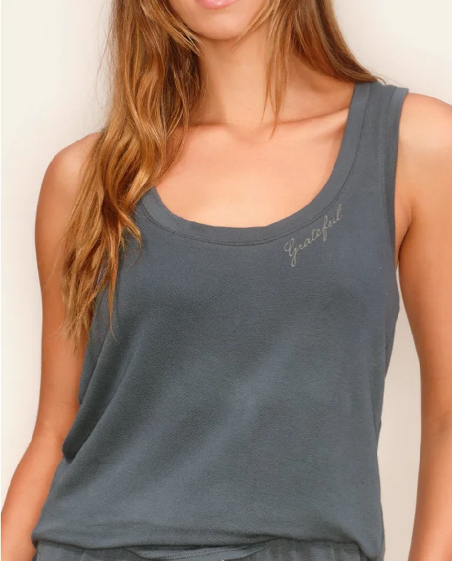 'Grateful'  Ultra Soft Luxury Tank - Deep Sea