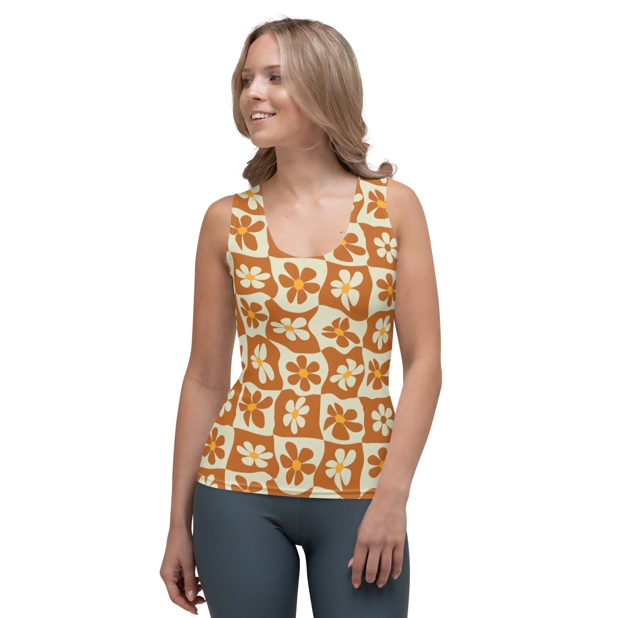 Retro Flower Checkerboard Tank Top