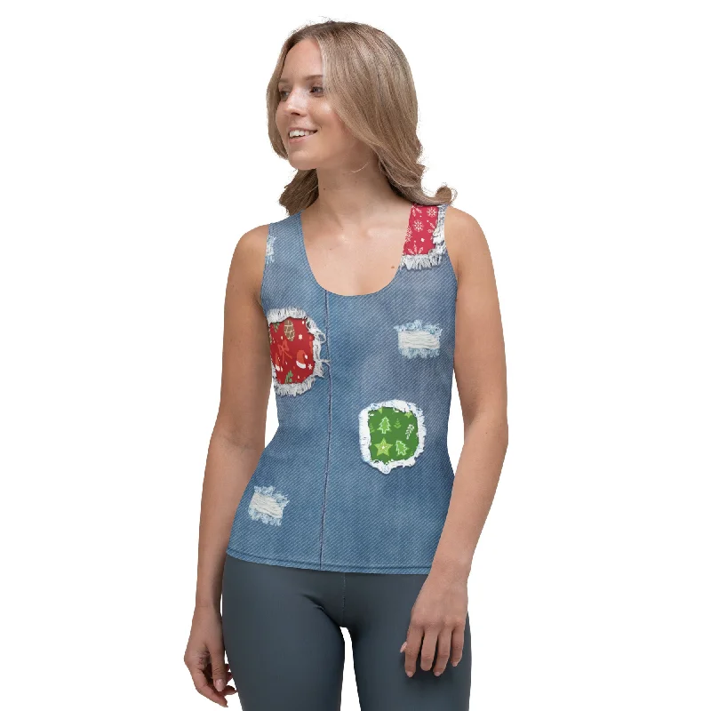 Ripped Denim Christmas Tank Top