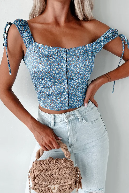 Selectively Social Hook Front Floral Top (French Blue)