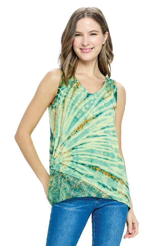 Green Tank Top Tie Dye Lace