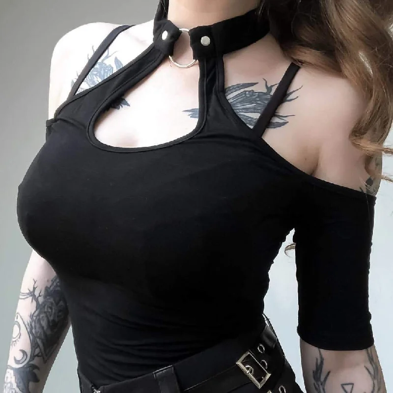 Women's Punk Off Shoulder Fitted Choker Top