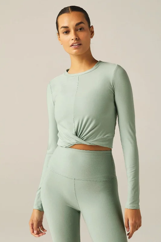 Centre Stage Cropped Long Sleeved Pullover - Minty Slate