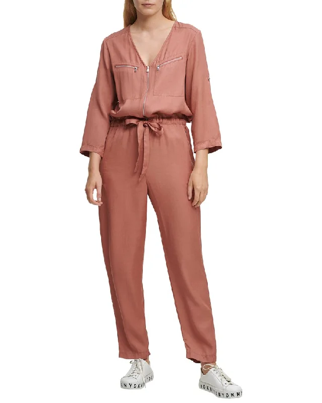 DKNY V-Neck Zip Pocket Jumpsuit