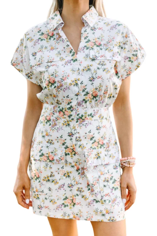 Floral Button Up Skort Romper In Ivory