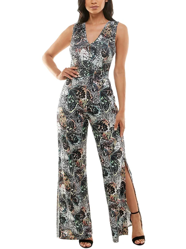 Juniors Womens Slit Leg Printed Jumpsuit