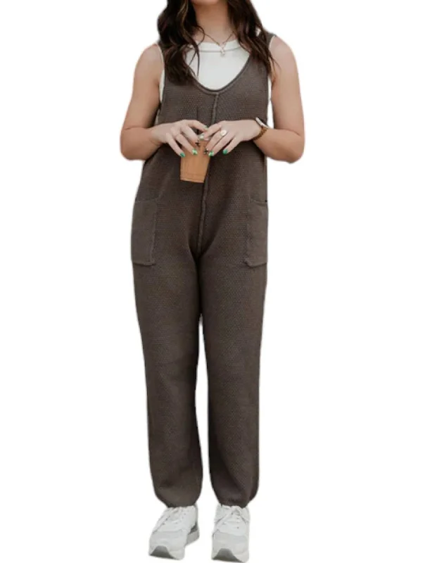 Knit Sweater Jumpsuit In Brown