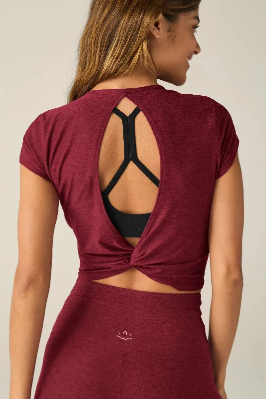 Let Go Twist Back Cropped Tank - Bordeaux