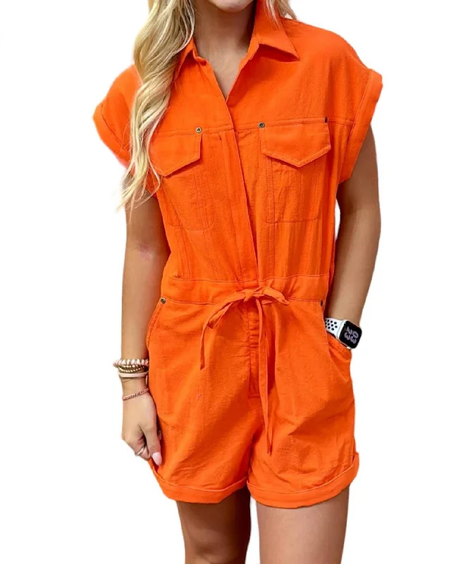 Linen Romper In Orange