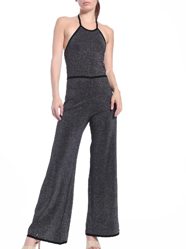 Lurex Halter Jumpsuit In Black