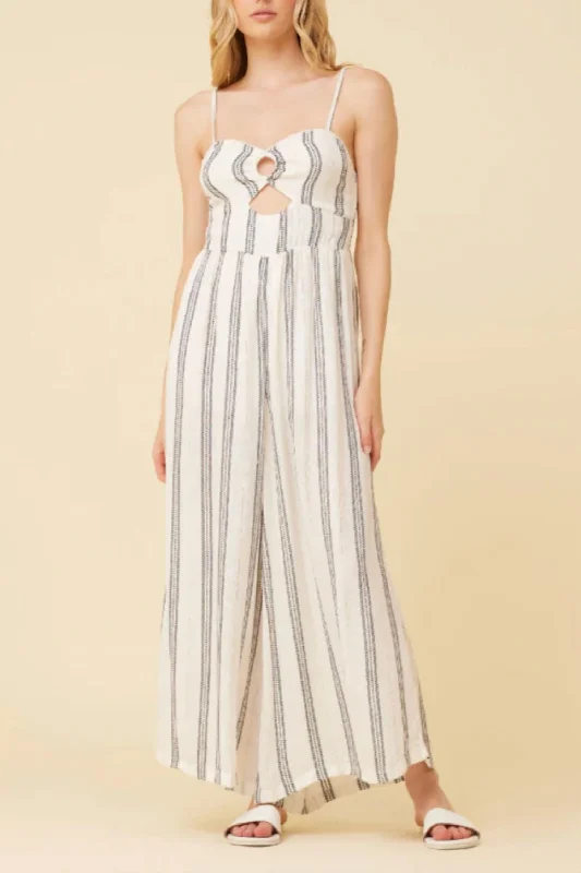 Lurex Stripe Jumpsuit In White