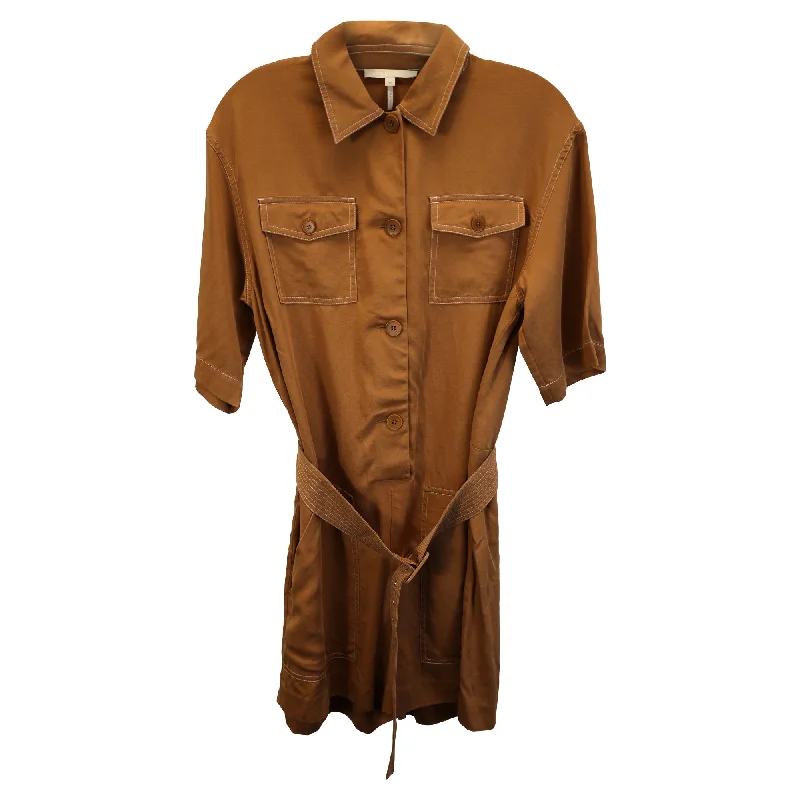 Maje Belted Romper in Brown Cotton