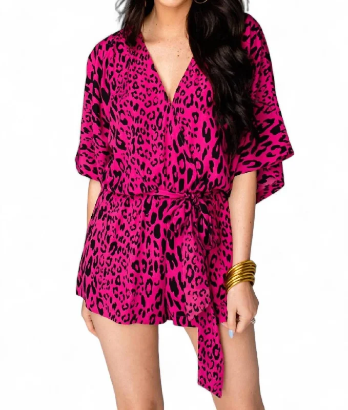 Maya Surplice Neckline Romper In Fuchsia Cat