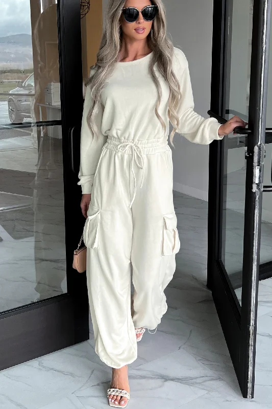 Never Uncomfortable Long Sleeve Jumpsuit (Ivory)