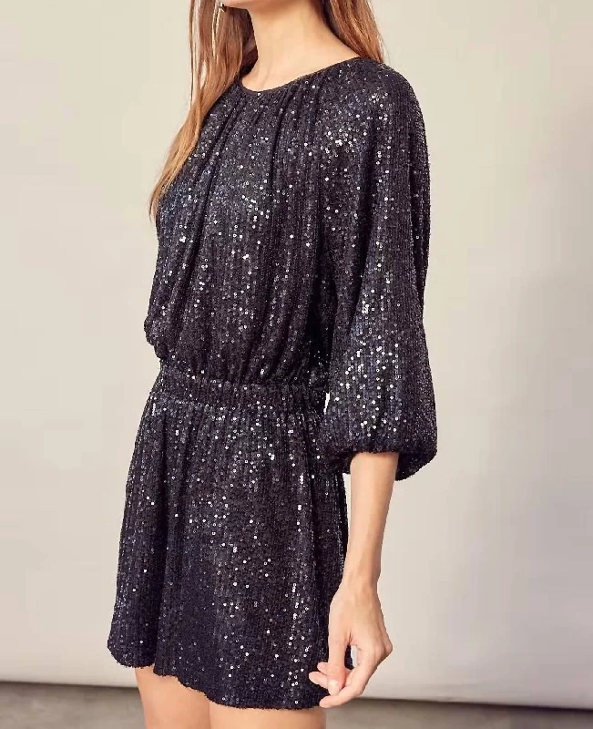 Night To Remember Sequin Romper In Black