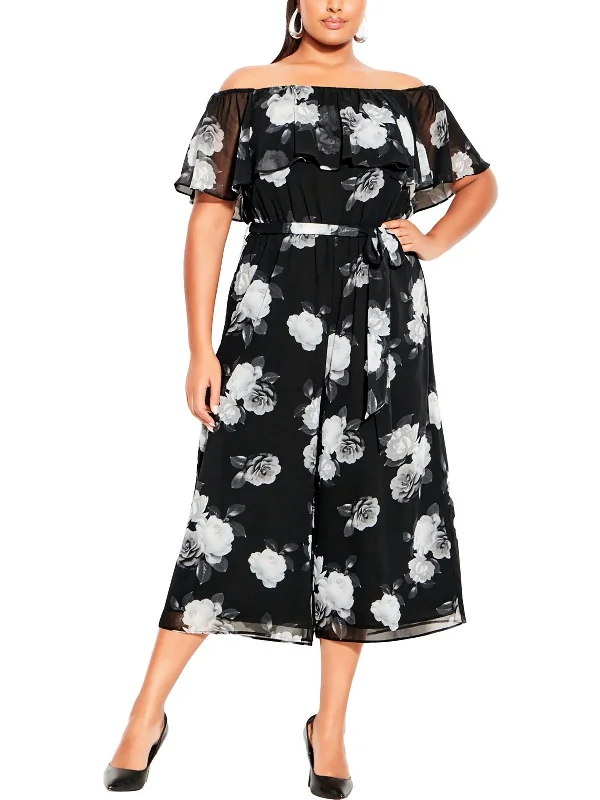 Plus Womens Floral Print Polyester Jumpsuit