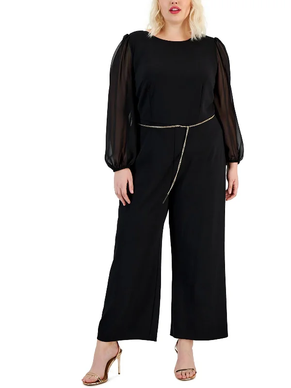 Plus Womens Scuba Crepe Long Jumpsuit