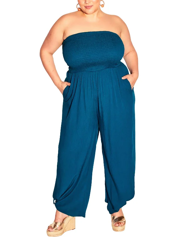 Plus Womens Smocked Viscose Jumpsuit