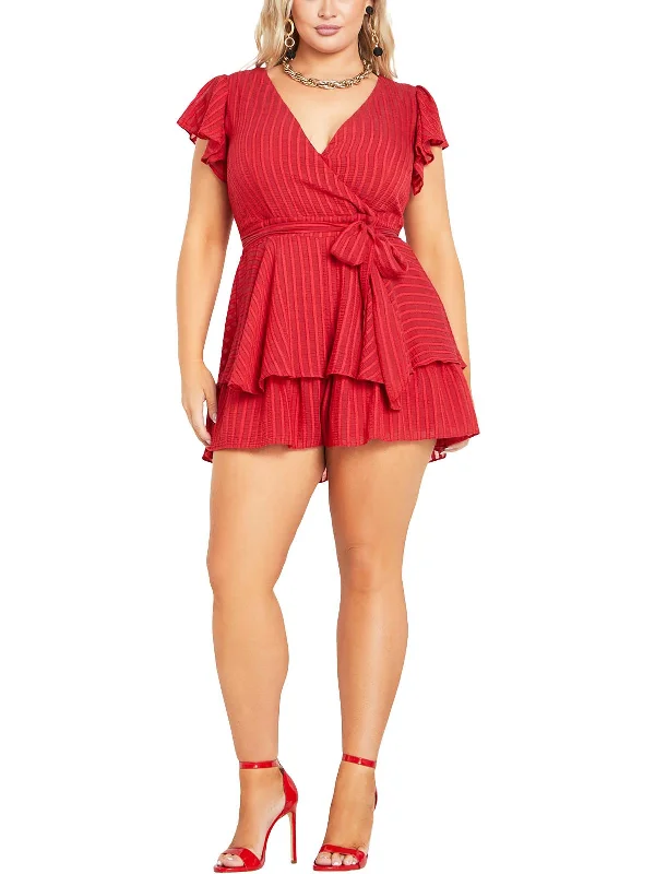 Plus Womens Tiered Surplice Romper