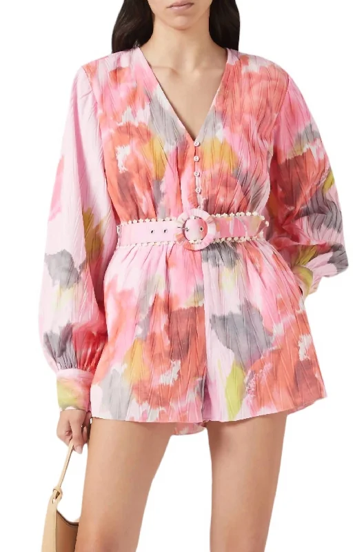 Rosa Romper With Belt In Pink Floral