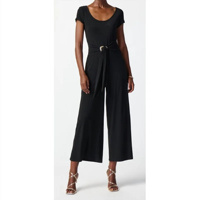 Silky Knit Culotte-Let Jumpsuit In Black