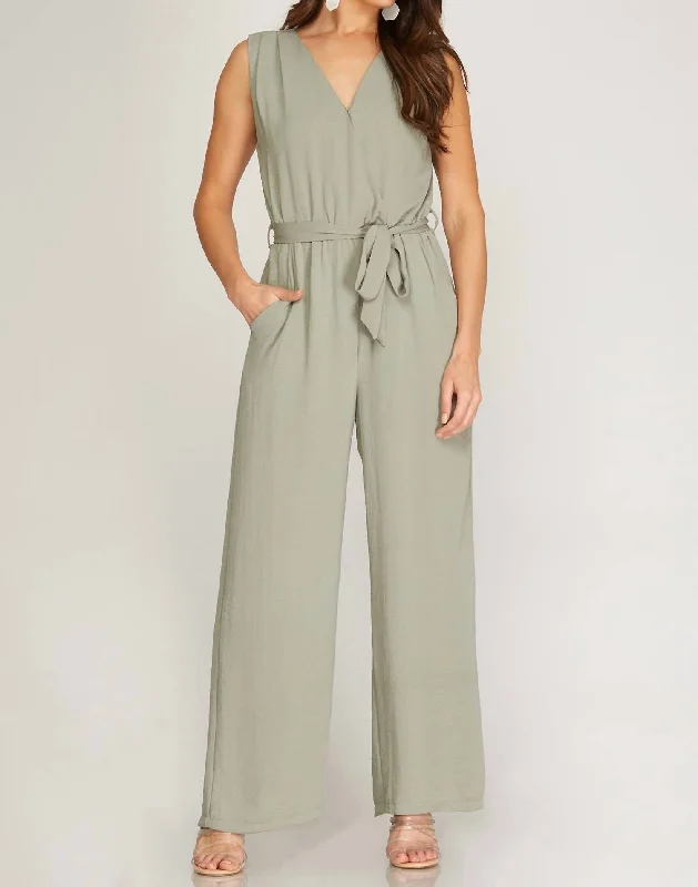 Sleeveless  Jumpsuit In Light Olive