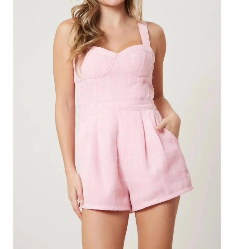 Tweed Bustier Romper In Pink