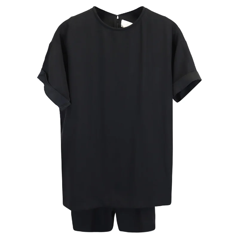 Victoria, Victoria Beckham Short Sleeve Playsuit in Black Acetate