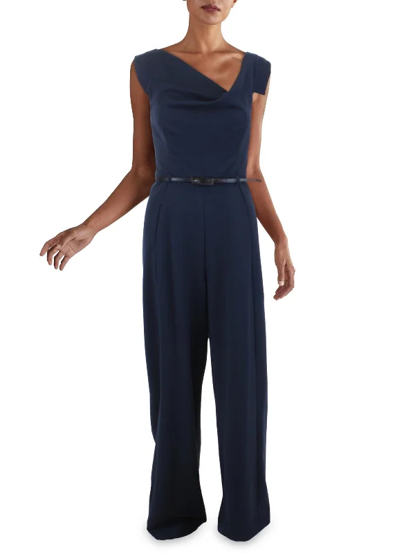 Womens Belted Cap Sleeves Jumpsuit