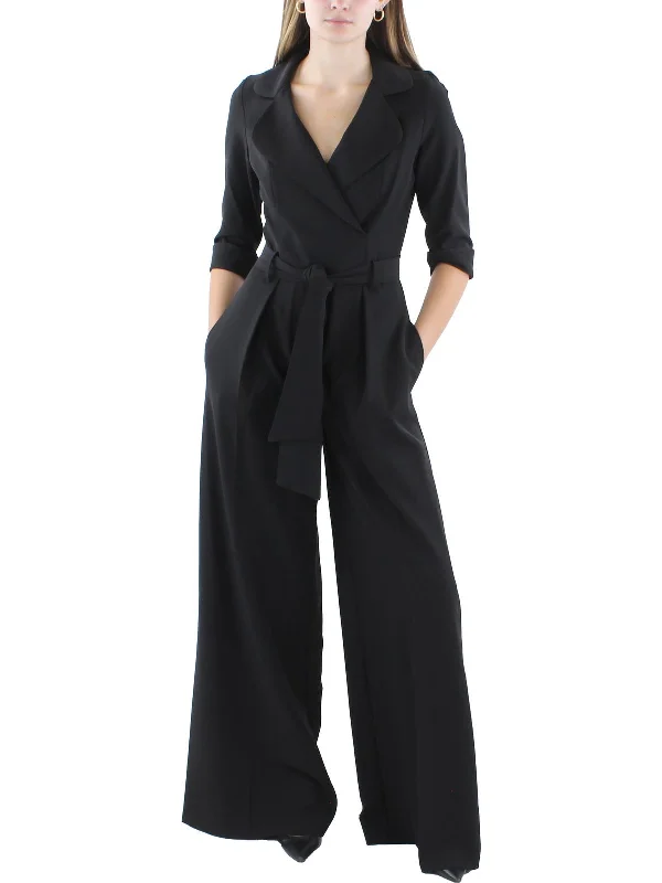 Womens Collared 3/4 Sleeve Jumpsuit