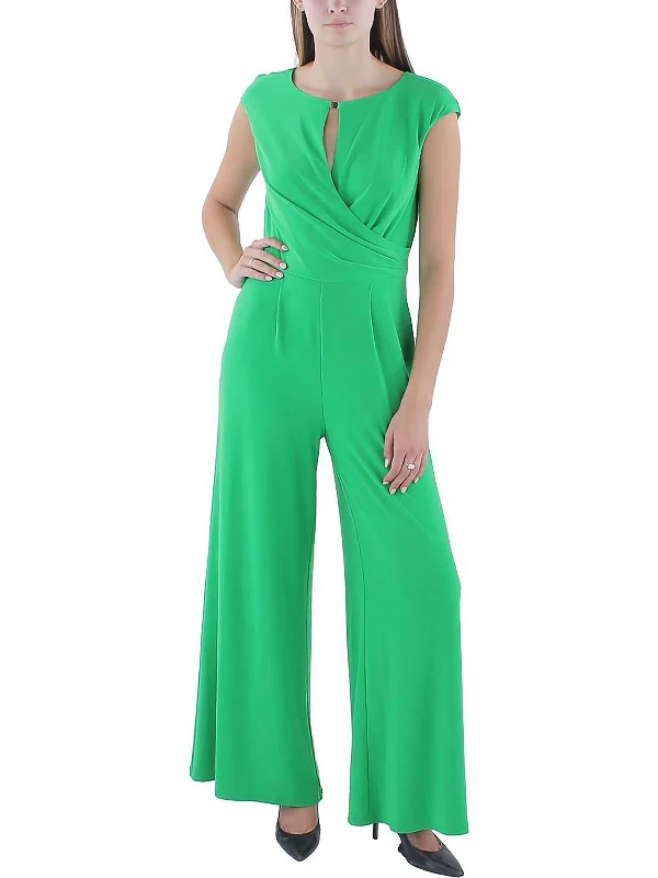 Womens Faux Wrap Wide Leg Jumpsuit