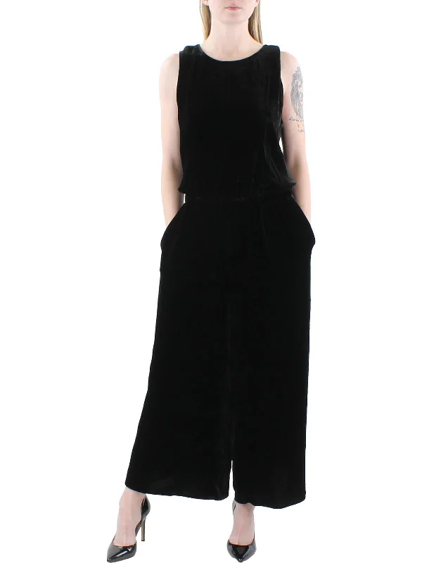 Womens Velvet Wide Leg Jumpsuit