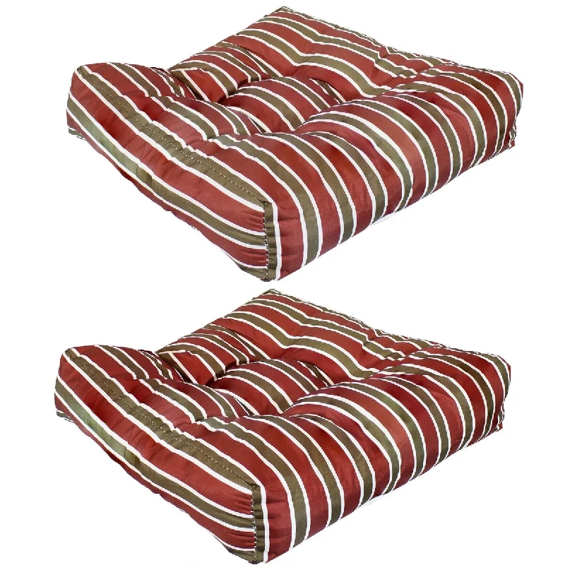 2Pcs Red Stripe Square Tufted Seat Cushions