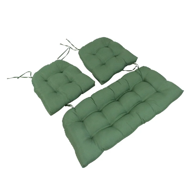 3pc Green Tufted Wicker Furniture Outdoor Patio Cushions 41"