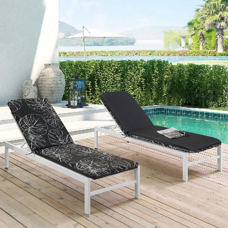 Ebony Outdoor Leaf Printed Lounger Cushion 22 x 71 in Black - 22" x 71" x 2.75"