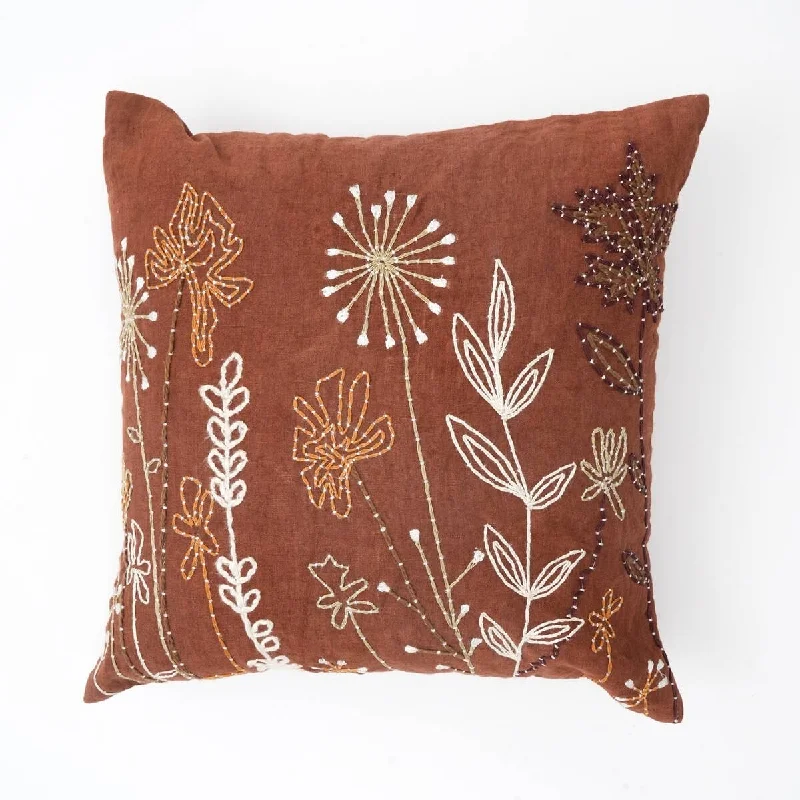 Expobazaar Embroidered Linen Cushion 18"x18" - Handcrafted Elegance for Your Home