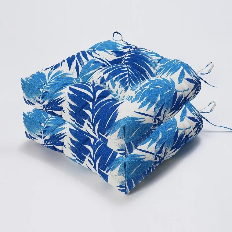 Outdoor Chair Cushions Thickened Seat Cushions Set of 2, Blue Flower