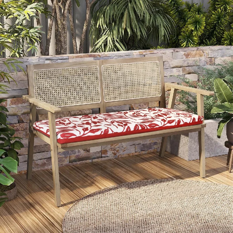 Ruby Red Outdoor Printed Leaves Bench Seat 48 x 18 in Red Ivory - 48" x 18" x 2.75"