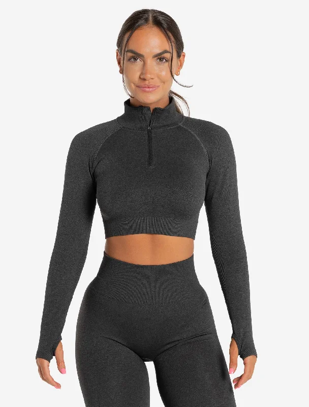 Core Seamless Crop 1/2 Zip - Black Marl