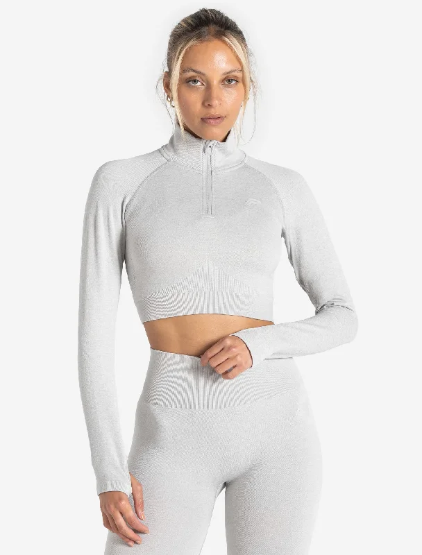 Core Seamless Crop 1/2 Zip - Grey Marl