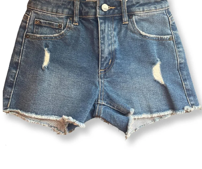 Girl High Rise Distressed Jean Short In Dark Wash