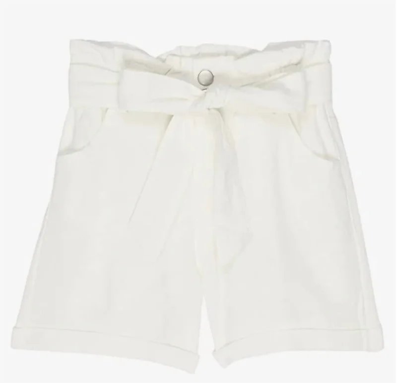 Girls Belted Button-Up Shorts In White